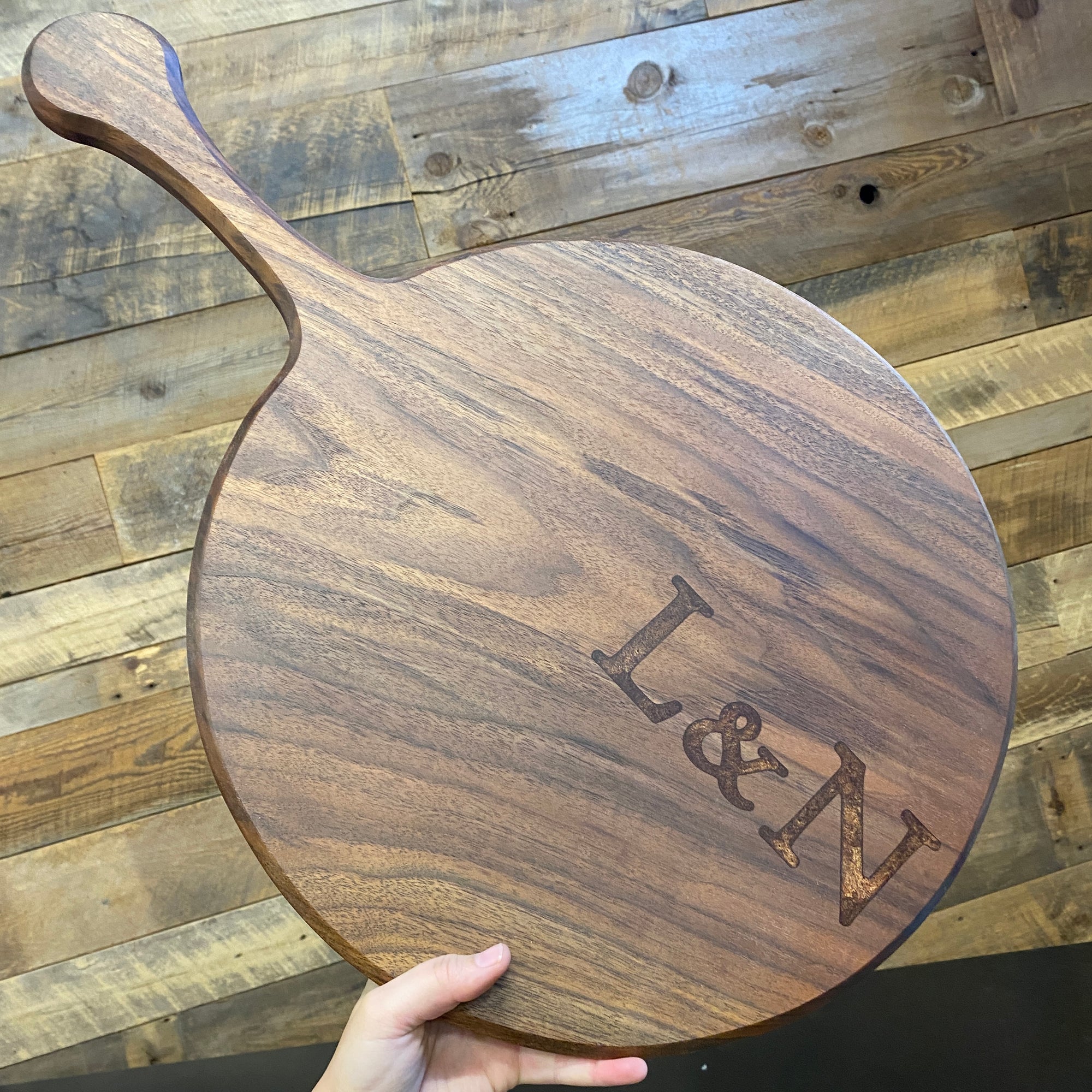 Round Walnut Serving Tray with Handle