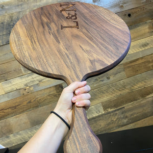 Round Walnut Serving Tray with Handle