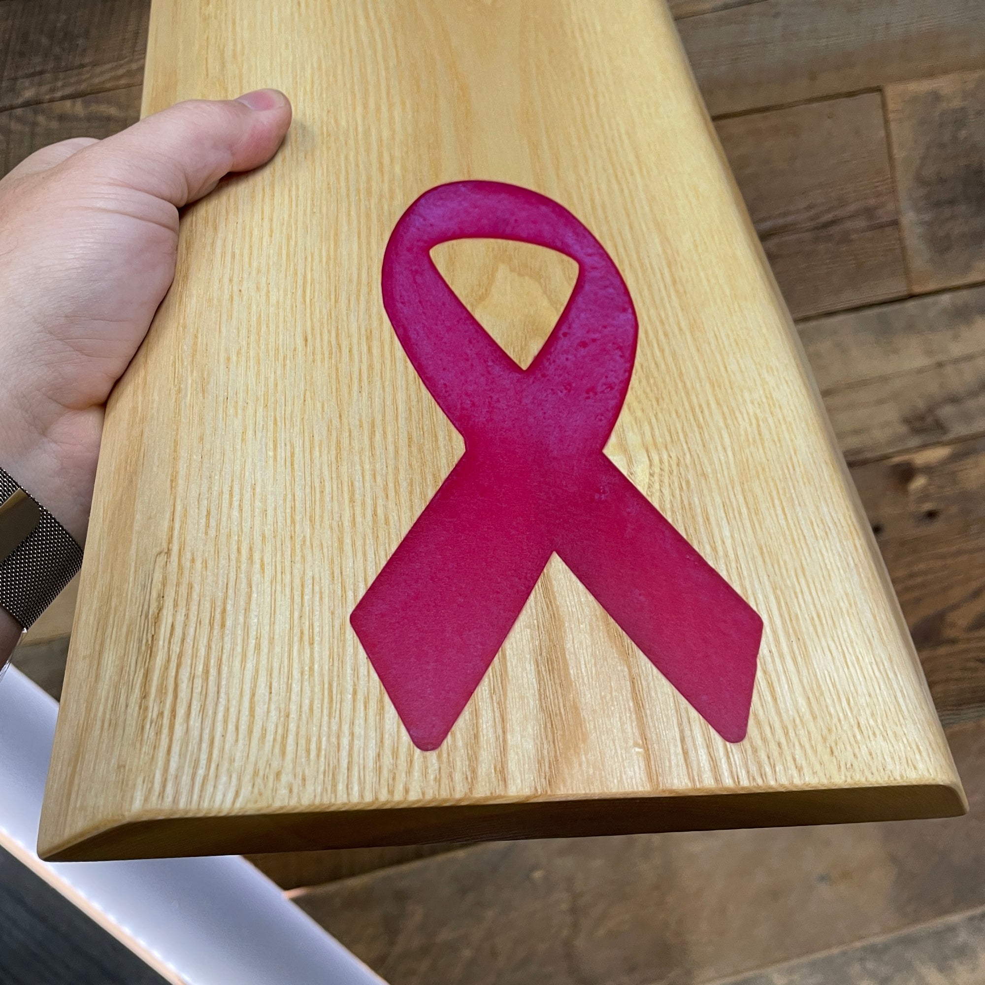 Ash Serving Board with Pink Ribbon